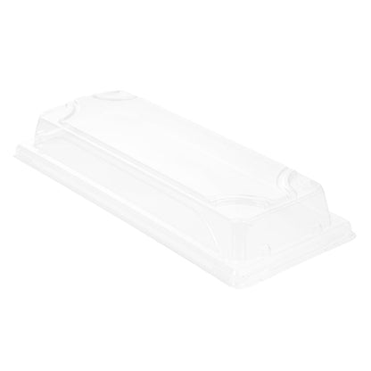 Pulp Tek Rectangle Clear Plastic Lid - Fits Long Sushi Tray - 8 3/4" x 3 3/4" x 1 1/4" - 100 count box