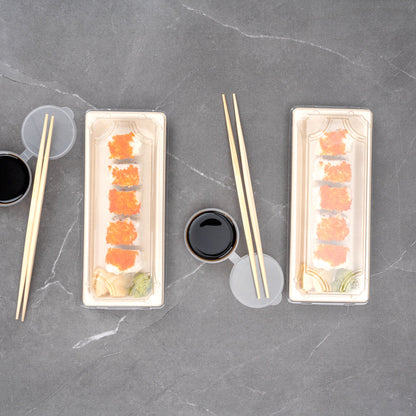 Pulp Tek Rectangle Clear Plastic Lid - Fits Long Sushi Tray - 8 3/4" x 3 3/4" x 1 1/4" - 100 count box