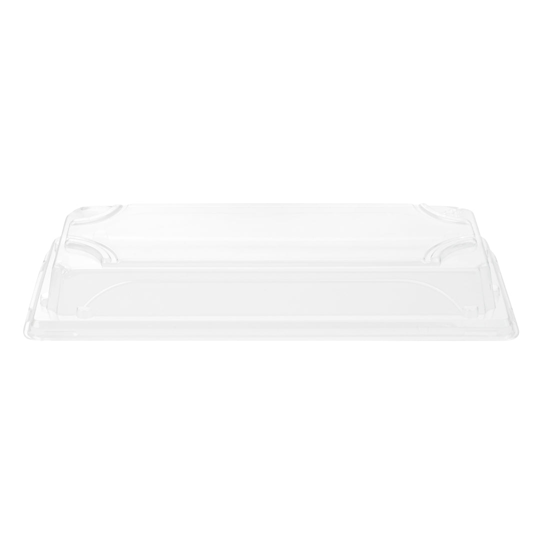 Pulp Tek Rectangle Clear Plastic Lid - Fits Long Sushi Tray - 8 3/4" x 3 3/4" x 1 1/4" - 100 count box