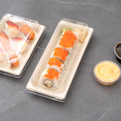 Pulp Tek Rectangle Clear Plastic Lid - Fits Long Sushi Tray - 8 3/4" x 3 3/4" x 1 1/4" - 100 count box