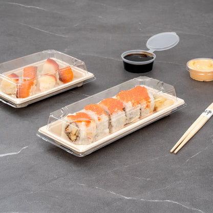 Pulp Tek Rectangle Clear Plastic Lid - Fits Long Sushi Tray - 8 3/4" x 3 3/4" x 1 1/4" - 100 count box