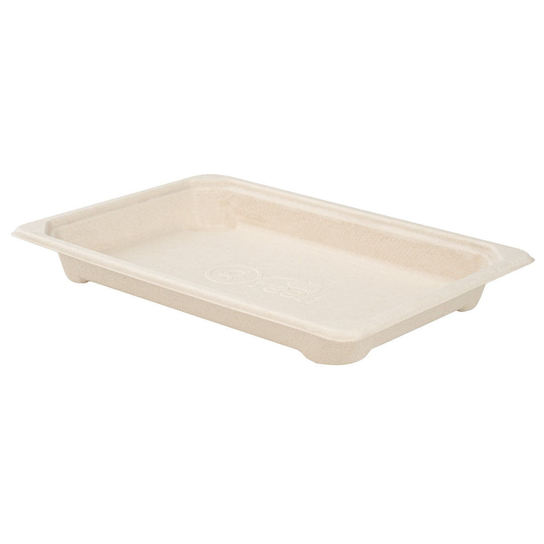 Pulp Tek Rectangle Natural Sugarcane / Bagasse Small Sushi Tray - 6 1/2" x 4 1/2" x 3/4" - 100 count box