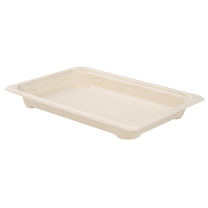 Pulp Tek Rectangle Natural Sugarcane / Bagasse Small Sushi Tray - 6 1/2" x 4 1/2" x 3/4" - 100 count box