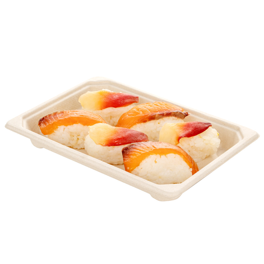 Pulp Tek Rectangle Natural Sugarcane / Bagasse Small Sushi Tray - 6 1/2" x 4 1/2" x 3/4" - 100 count box