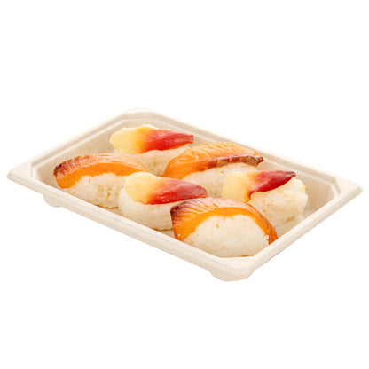 Pulp Tek Rectangle Natural Sugarcane / Bagasse Small Sushi Tray - 6 1/2" x 4 1/2" x 3/4" - 100 count box