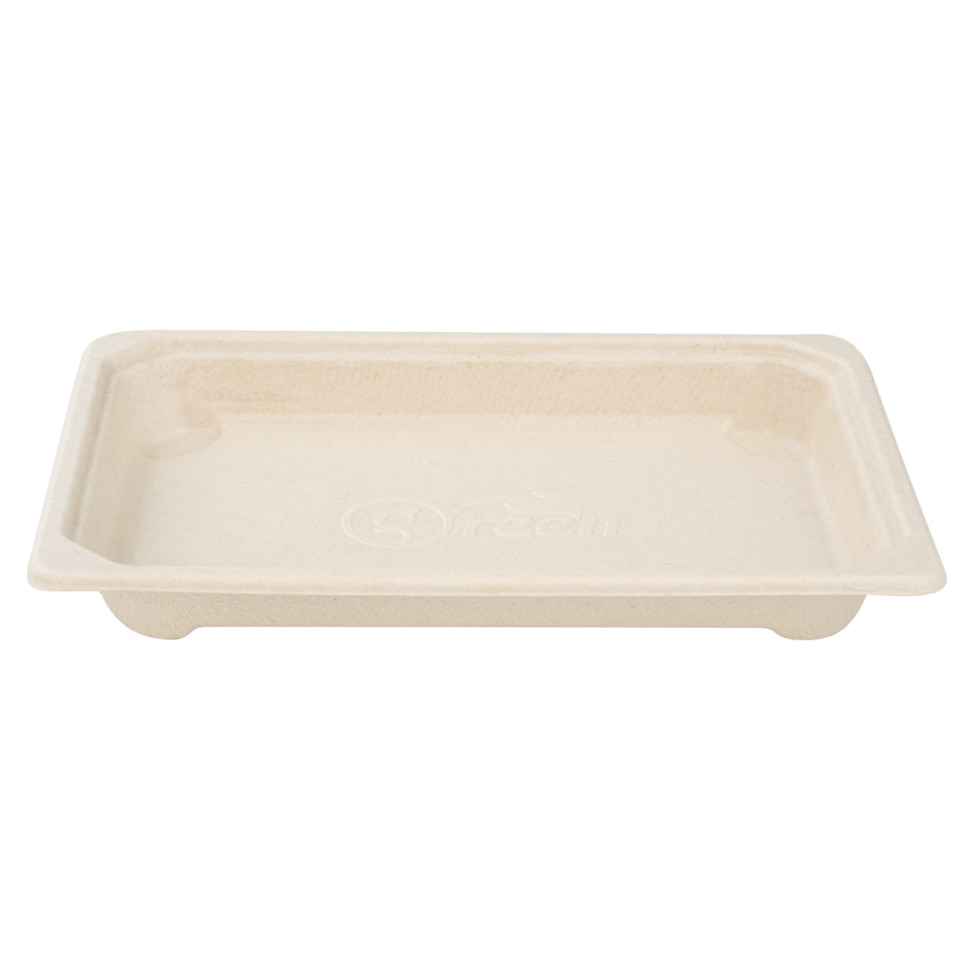 Pulp Tek Rectangle Natural Sugarcane / Bagasse Small Sushi Tray - 6 1/2" x 4 1/2" x 3/4" - 100 count box