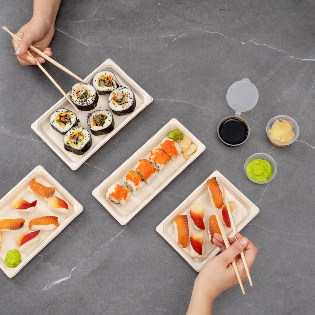 Pulp Tek Rectangle Clear Plastic Lid - Fits Small Sushi Tray - 6 1/2" x 4 1/2" x 1 1/4" - 100 count box