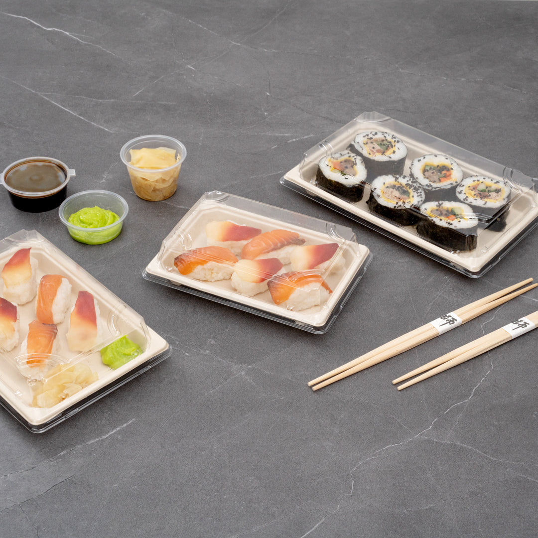 Pulp Tek Rectangle Clear Plastic Lid - Fits Small Sushi Tray - 6 1/2" x 4 1/2" x 1 1/4" - 100 count box