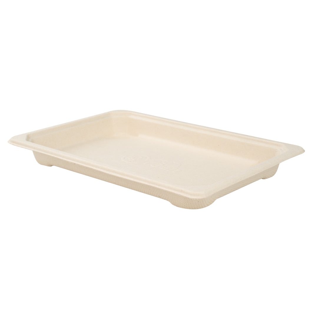 Pulp Tek Rectangle Natural Sugarcane / Bagasse Medium Sushi Tray - 7 1/4" x 5" x 3/4" - 100 count box