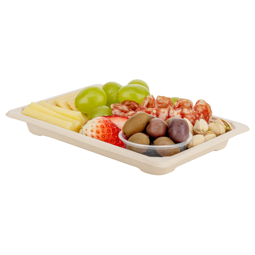 Pulp Tek Rectangle Natural Sugarcane / Bagasse Medium Sushi Tray - 7 1/4" x 5" x 3/4" - 100 count box