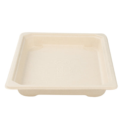 Pulp Tek Rectangle Natural Sugarcane / Bagasse Medium Sushi Tray - 7 1/4" x 5" x 3/4" - 100 count box