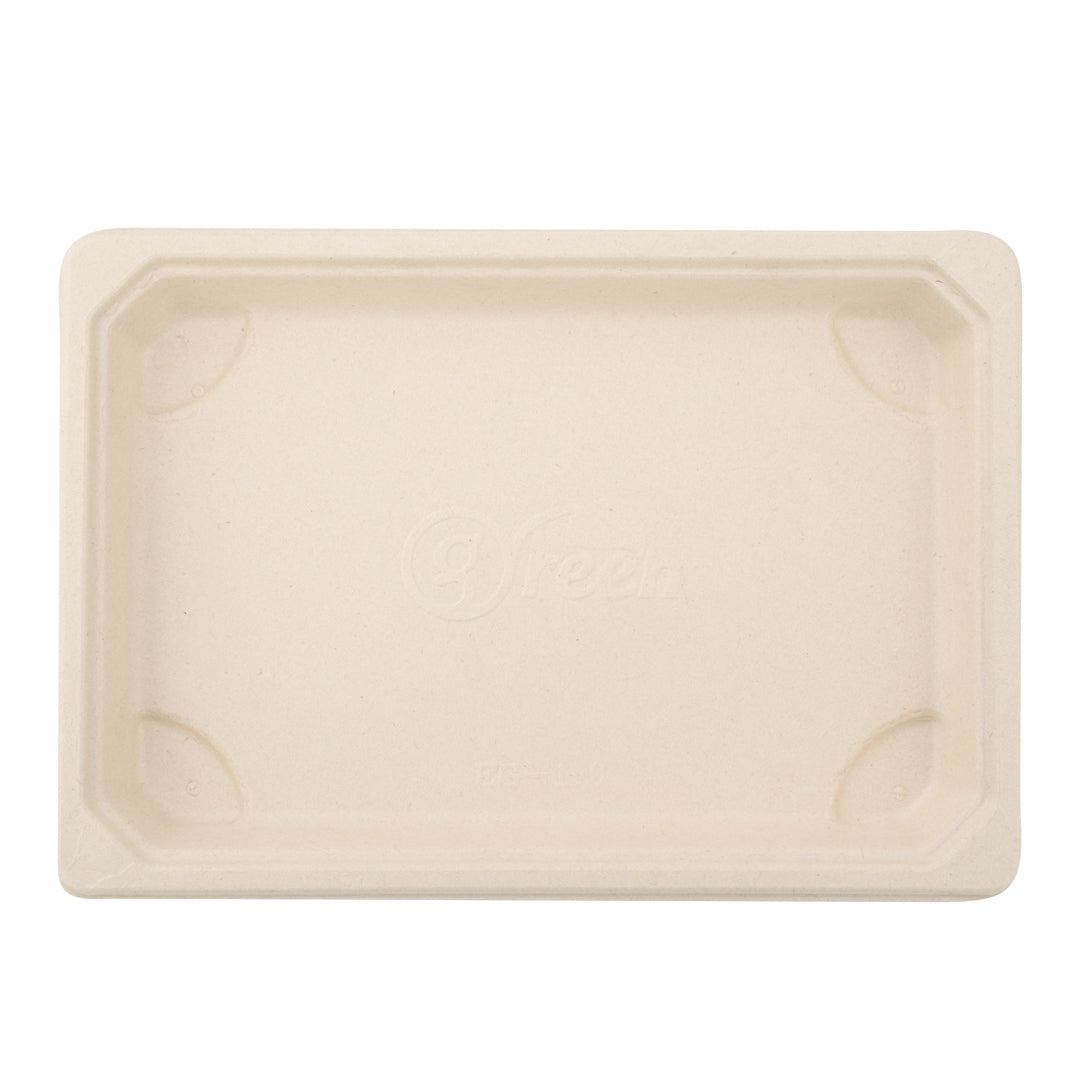 Pulp Tek Rectangle Natural Sugarcane / Bagasse Medium Sushi Tray - 7 1/4" x 5" x 3/4" - 100 count box