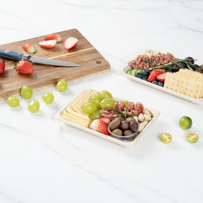 Pulp Tek Rectangle Natural Sugarcane / Bagasse Medium Sushi Tray - 7 1/4" x 5" x 3/4" - 100 count box