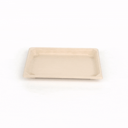 Pulp Tek Rectangle Natural Sugarcane / Bagasse Large Sushi Tray - 8 1/2" x 5 1/4" x 3/4" - 100 count box
