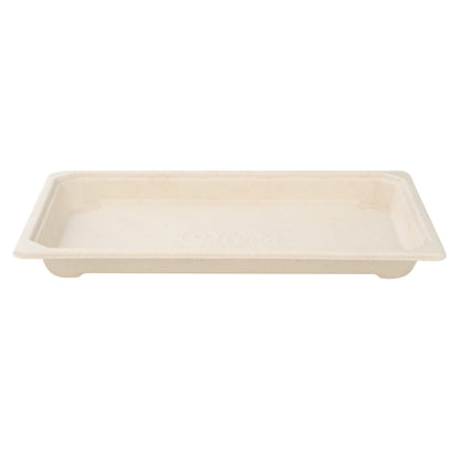 Pulp Tek Rectangle Natural Sugarcane / Bagasse Large Sushi Tray - 8 1/2" x 5 1/4" x 3/4" - 100 count box