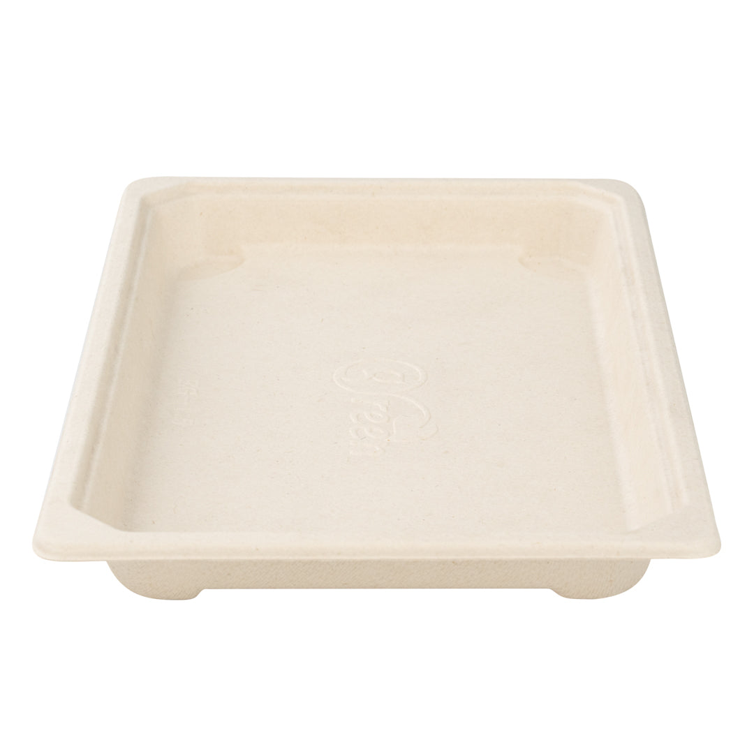 Pulp Tek Rectangle Natural Sugarcane / Bagasse Large Sushi Tray - 8 1/2" x 5 1/4" x 3/4" - 100 count box