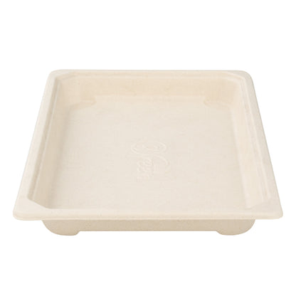 Pulp Tek Rectangle Natural Sugarcane / Bagasse Large Sushi Tray - 8 1/2" x 5 1/4" x 3/4" - 100 count box