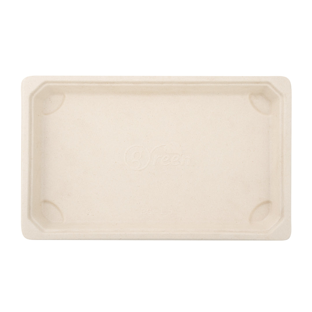 Pulp Tek Rectangle Natural Sugarcane / Bagasse Large Sushi Tray - 8 1/2" x 5 1/4" x 3/4" - 100 count box
