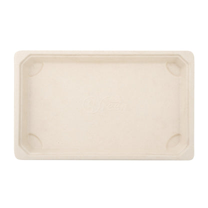 Pulp Tek Rectangle Natural Sugarcane / Bagasse Large Sushi Tray - 8 1/2" x 5 1/4" x 3/4" - 100 count box