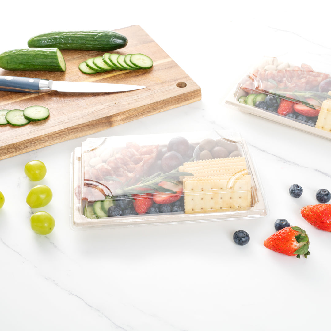 Pulp Tek Rectangle Clear Plastic Lid - Fits Large Sushi Tray - 8 1/2" x 5 1/2" x 1 1/4" - 100 count box