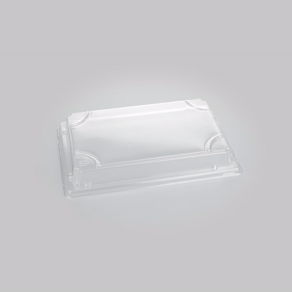 Pulp Tek Rectangle Clear Plastic Lid - Fits Large Sushi Tray - 8 1/2" x 5 1/2" x 1 1/4" - 100 count box