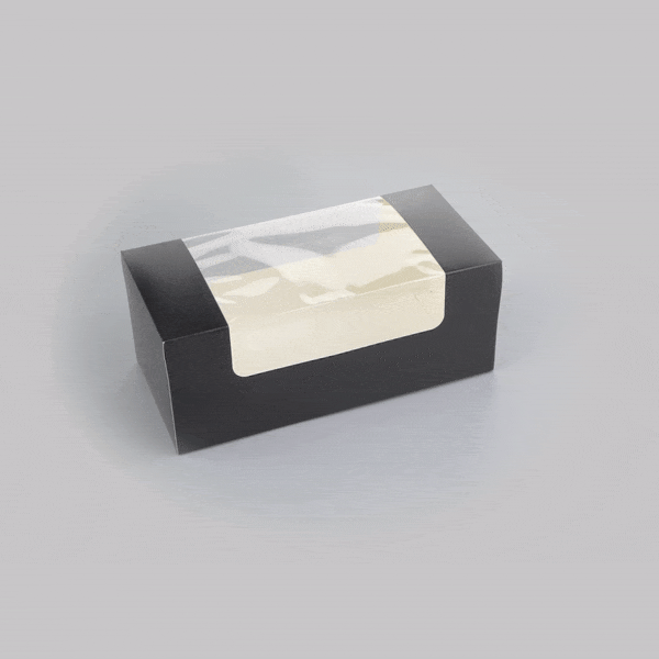 Pastry Tek Black Paper Pastry / Cake Box - with Window - 9 3/4" x 4 3/4" x 4" - 100 count box
