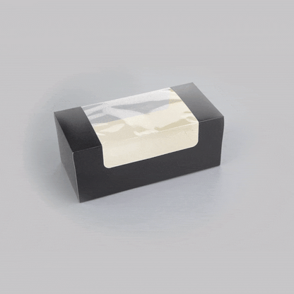 Pastry Tek Black Paper Pastry / Cake Box - with Window - 9 3/4" x 4 3/4" x 4" - 100 count box