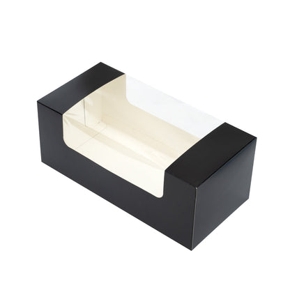 Pastry Tek Black Paper Pastry / Cake Box - with Window - 9 3/4" x 4 3/4" x 4" - 100 count box