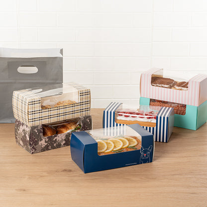 Pastry Tek Frenchie Paper Pastry / Cake Box - with Window - 9 3/4" x 4 3/4" x 4" - 100 count box
