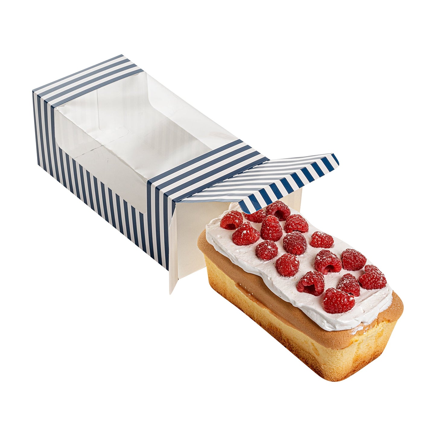 Pastry Tek Blue and White Stripe Paper Pastry / Cake Box - with Window - 9 3/4" x 4 3/4" x 4" - 100 count box