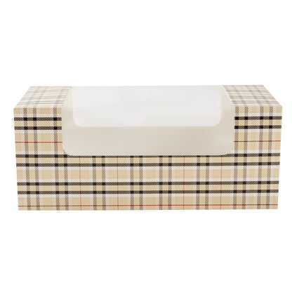 Pastry Tek Plaid Paper Pastry / Cake Box - with Window - 9 3/4" x 4 3/4" x 4" - 100 count box
