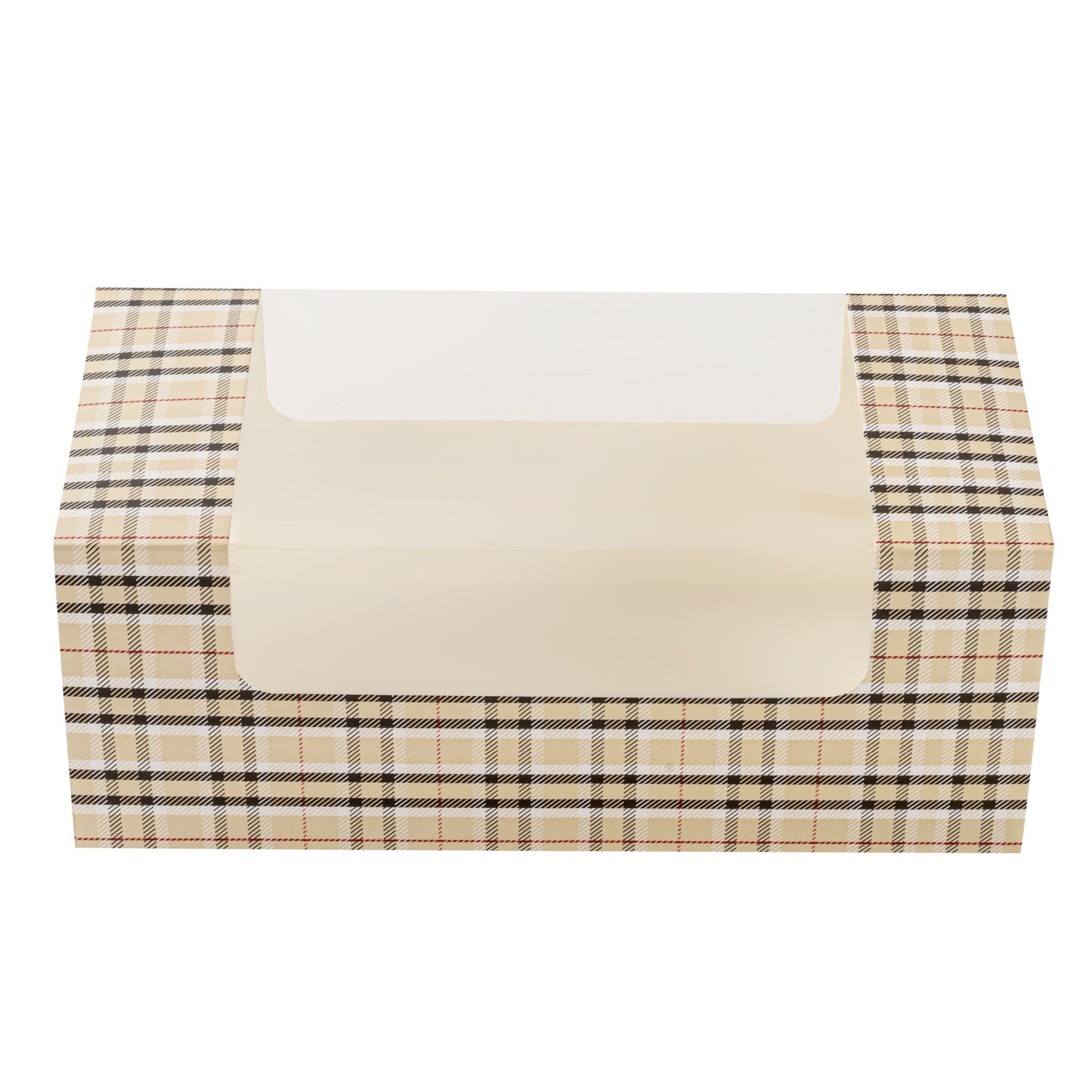 Pastry Tek Plaid Paper Pastry / Cake Box - with Window - 9 3/4" x 4 3/4" x 4" - 100 count box