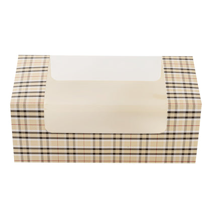 Pastry Tek Plaid Paper Pastry / Cake Box - with Window - 9 3/4" x 4 3/4" x 4" - 100 count box