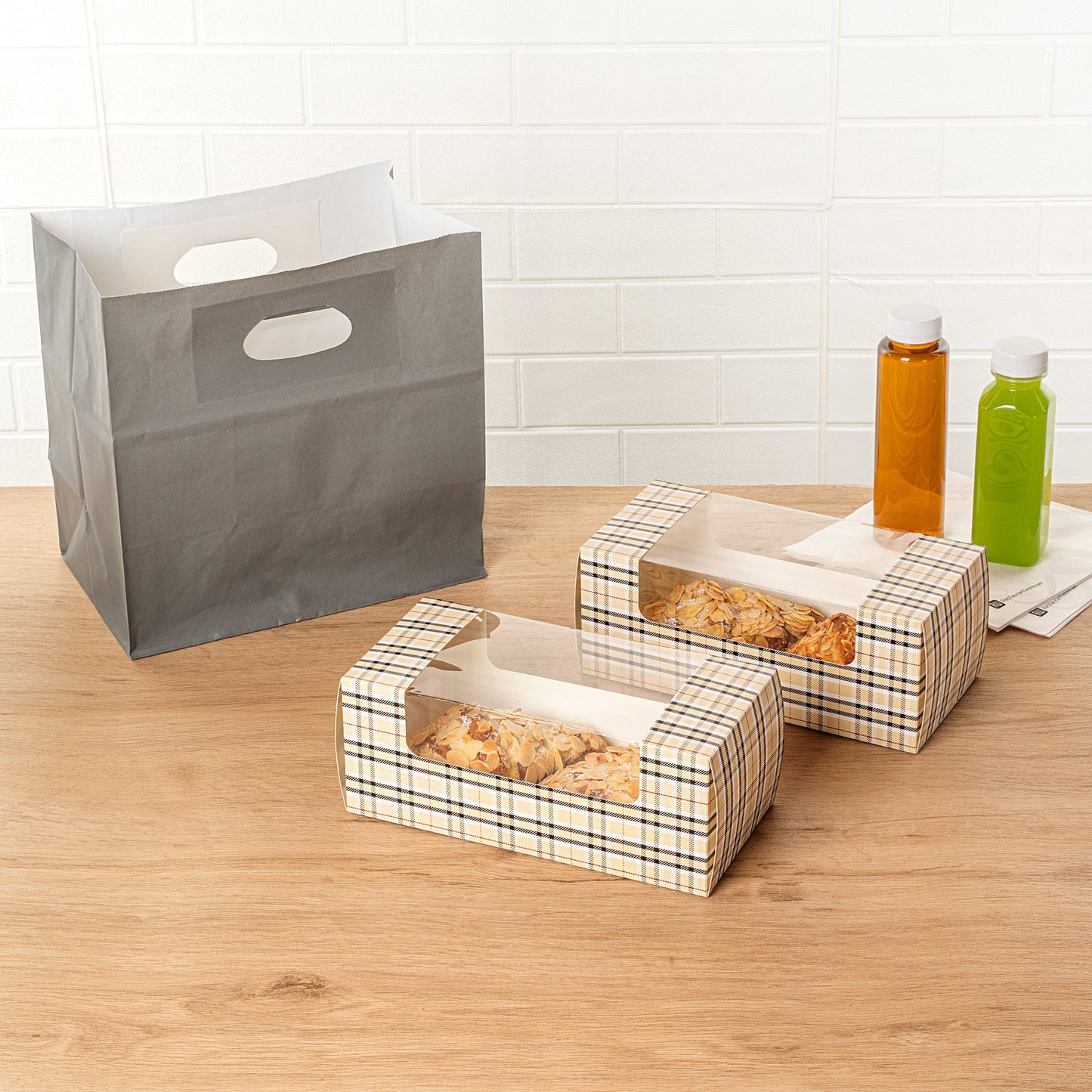 Pastry Tek Plaid Paper Pastry / Cake Box - with Window - 9 3/4" x 4 3/4" x 4" - 100 count box