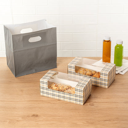 Pastry Tek Plaid Paper Pastry / Cake Box - with Window - 9 3/4" x 4 3/4" x 4" - 100 count box