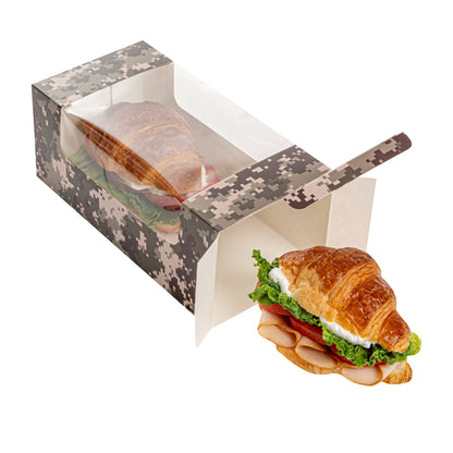 Pastry Tek Camouflage Paper Pastry / Cake Box - with Window - 9 3/4" x 4 3/4" x 4" - 100 count box