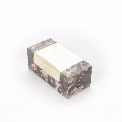 Pastry Tek Camouflage Paper Pastry / Cake Box - with Window - 9 3/4" x 4 3/4" x 4" - 100 count box