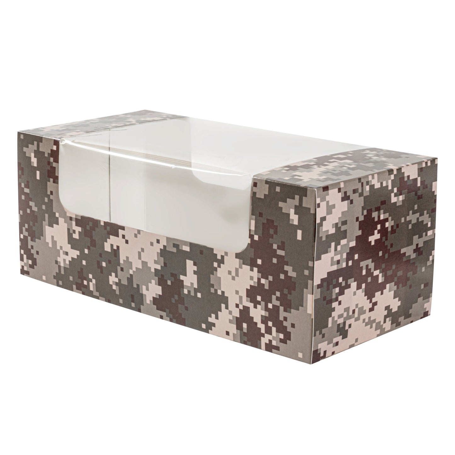 Pastry Tek Camouflage Paper Pastry / Cake Box - with Window - 9 3/4" x 4 3/4" x 4" - 100 count box