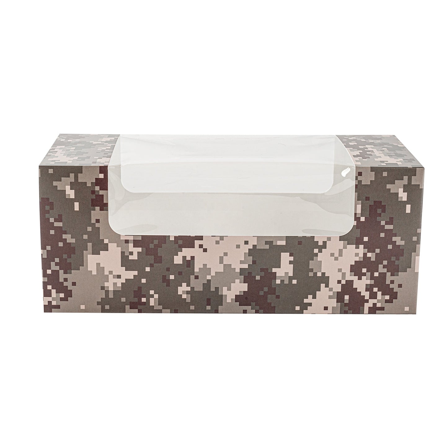 Pastry Tek Camouflage Paper Pastry / Cake Box - with Window - 9 3/4" x 4 3/4" x 4" - 100 count box