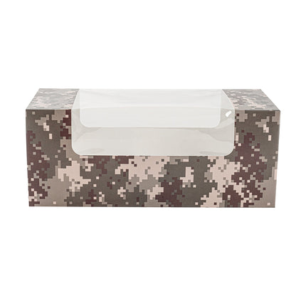 Pastry Tek Camouflage Paper Pastry / Cake Box - with Window - 9 3/4" x 4 3/4" x 4" - 100 count box