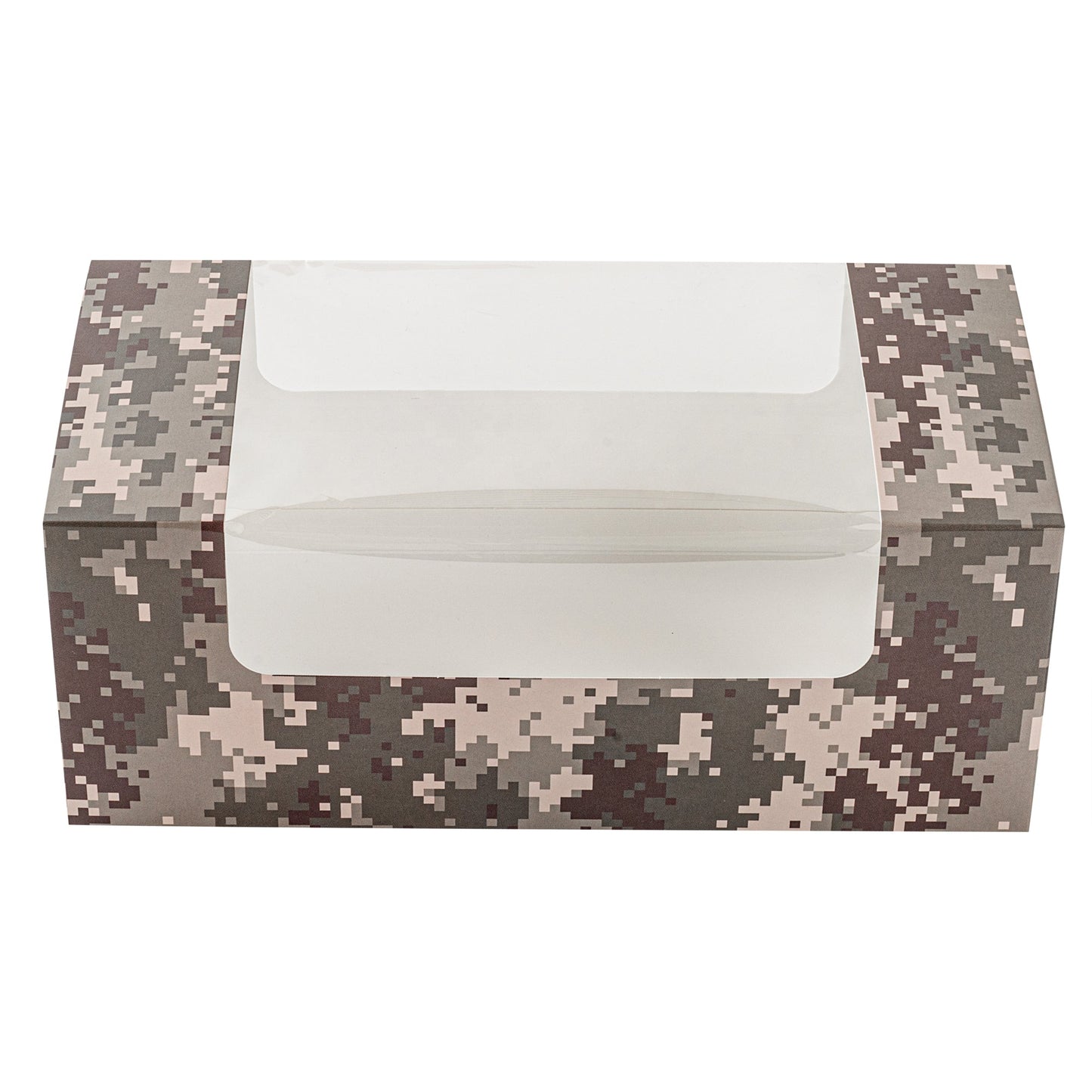 Pastry Tek Camouflage Paper Pastry / Cake Box - with Window - 9 3/4" x 4 3/4" x 4" - 100 count box