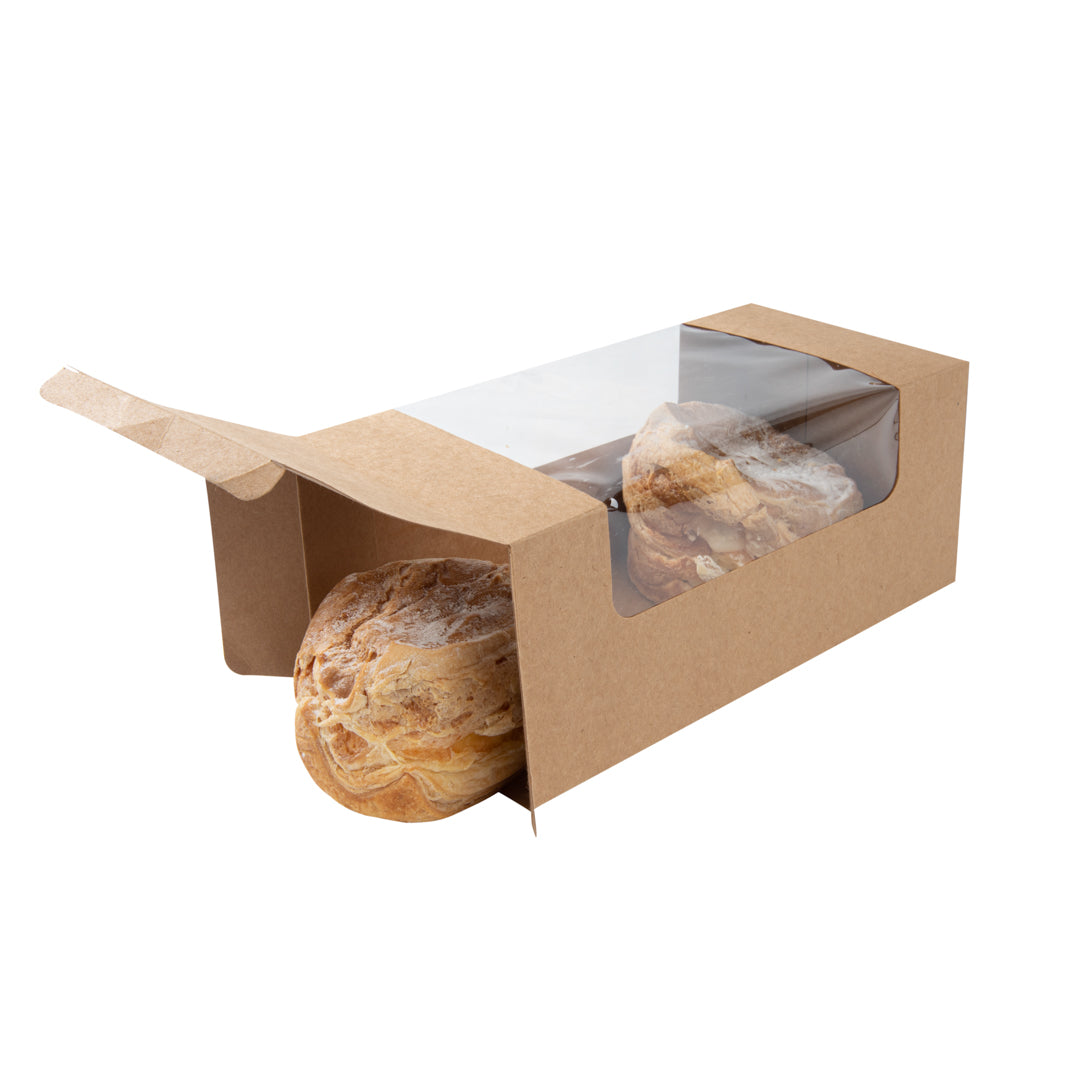 Pastry Tek Kraft Paper Pastry / Cake Box - with Window - 9 3/4" x 4 3/4" x 4" - 100 count box