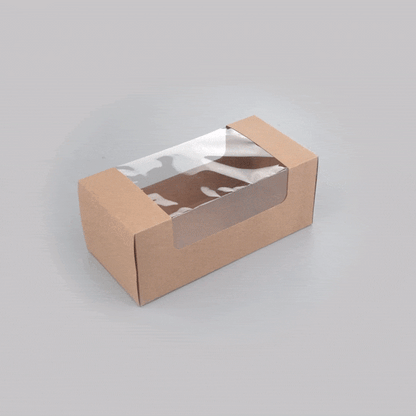 Pastry Tek Kraft Paper Pastry / Cake Box - with Window - 9 3/4" x 4 3/4" x 4" - 100 count box
