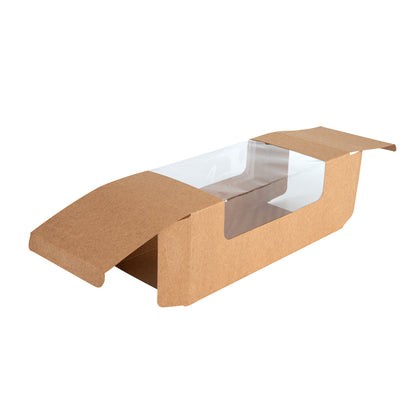 Pastry Tek Kraft Paper Pastry / Cake Box - with Window - 9 3/4" x 4 3/4" x 4" - 100 count box