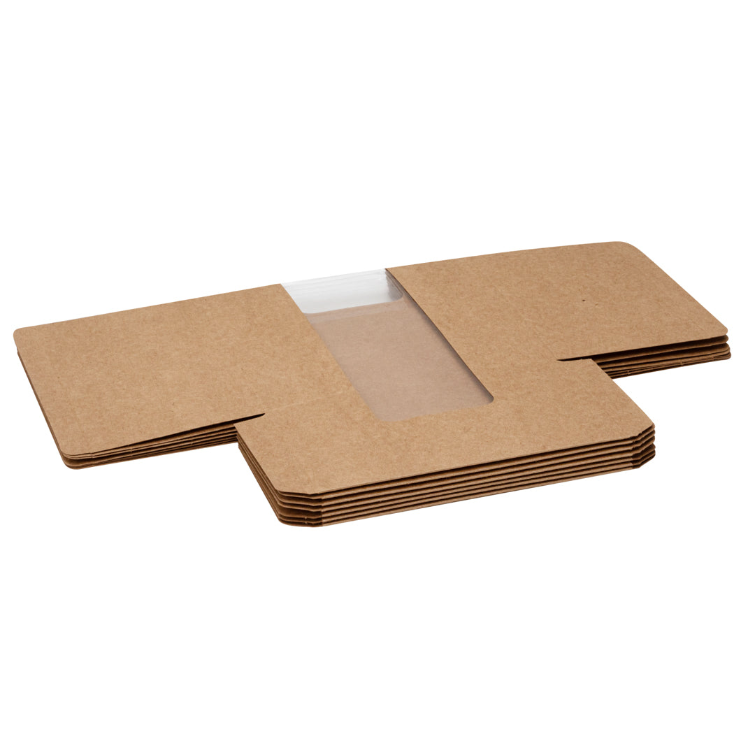 Pastry Tek Kraft Paper Pastry / Cake Box - with Window - 9 3/4" x 4 3/4" x 4" - 100 count box