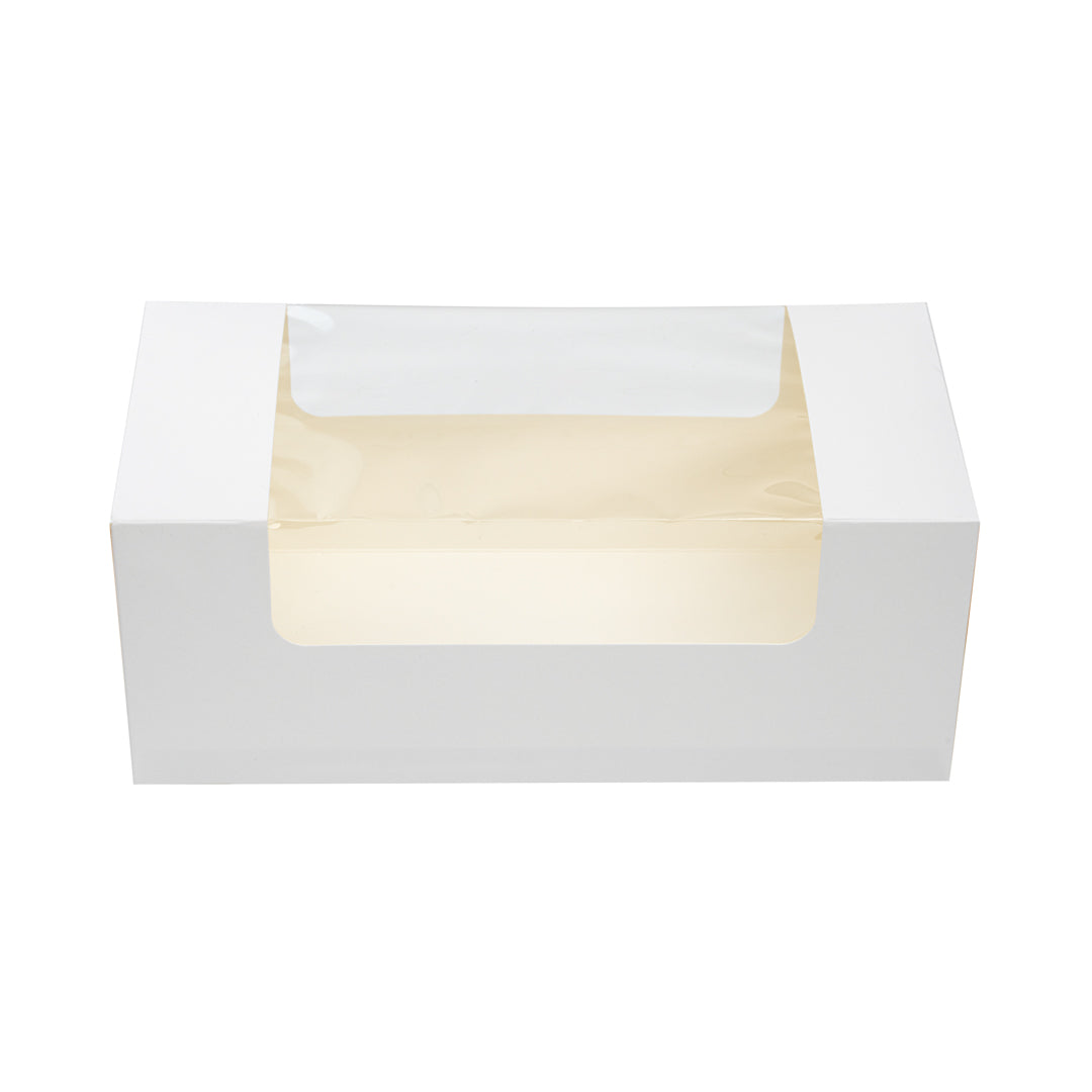 Pastry Tek White Paper Pastry / Cake Box - with Window - 9 3/4" x 4 3/4" x 4" - 100 count box