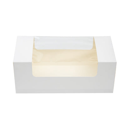 Pastry Tek White Paper Pastry / Cake Box - with Window - 9 3/4" x 4 3/4" x 4" - 100 count box