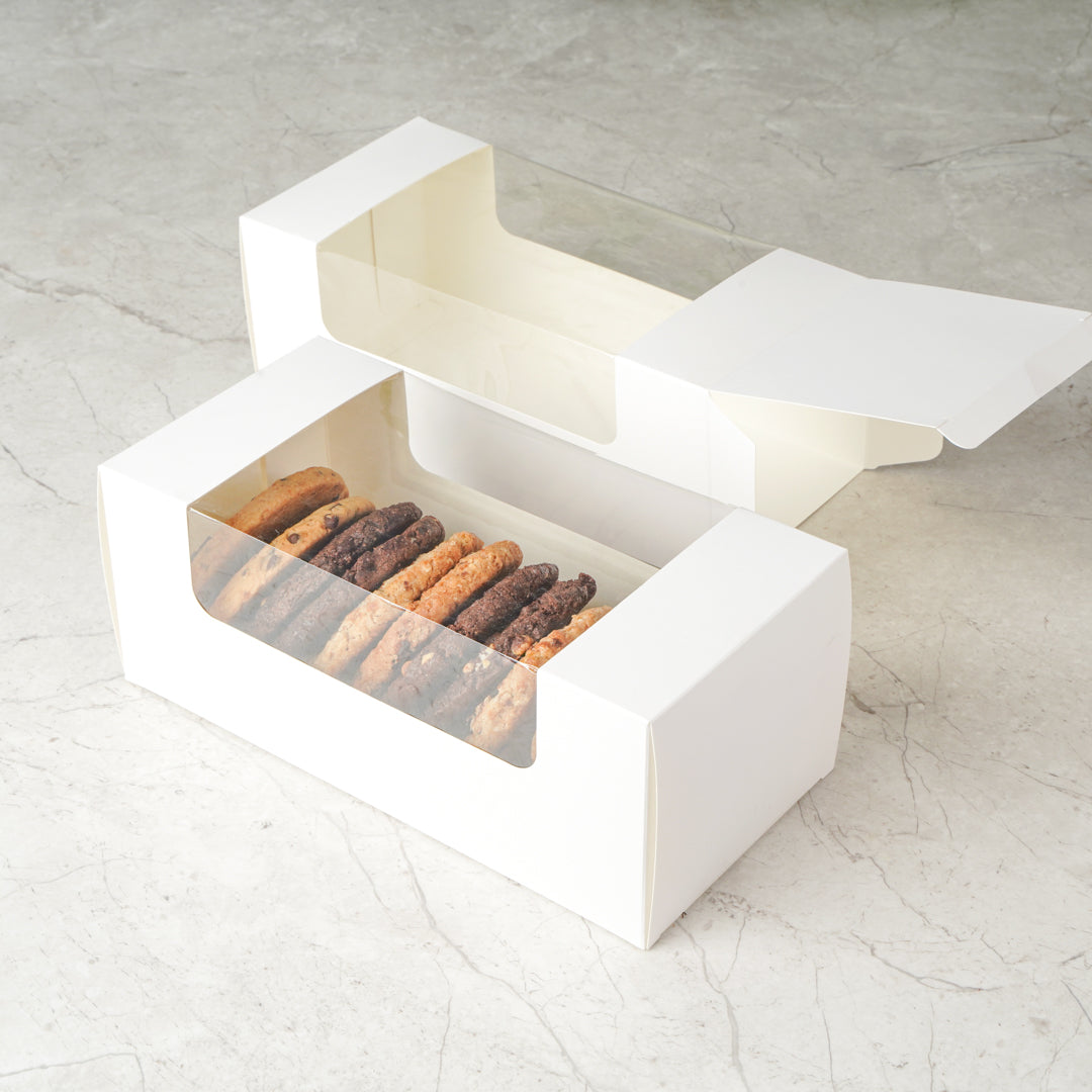 Pastry Tek White Paper Pastry / Cake Box - with Window - 9 3/4" x 4 3/4" x 4" - 100 count box