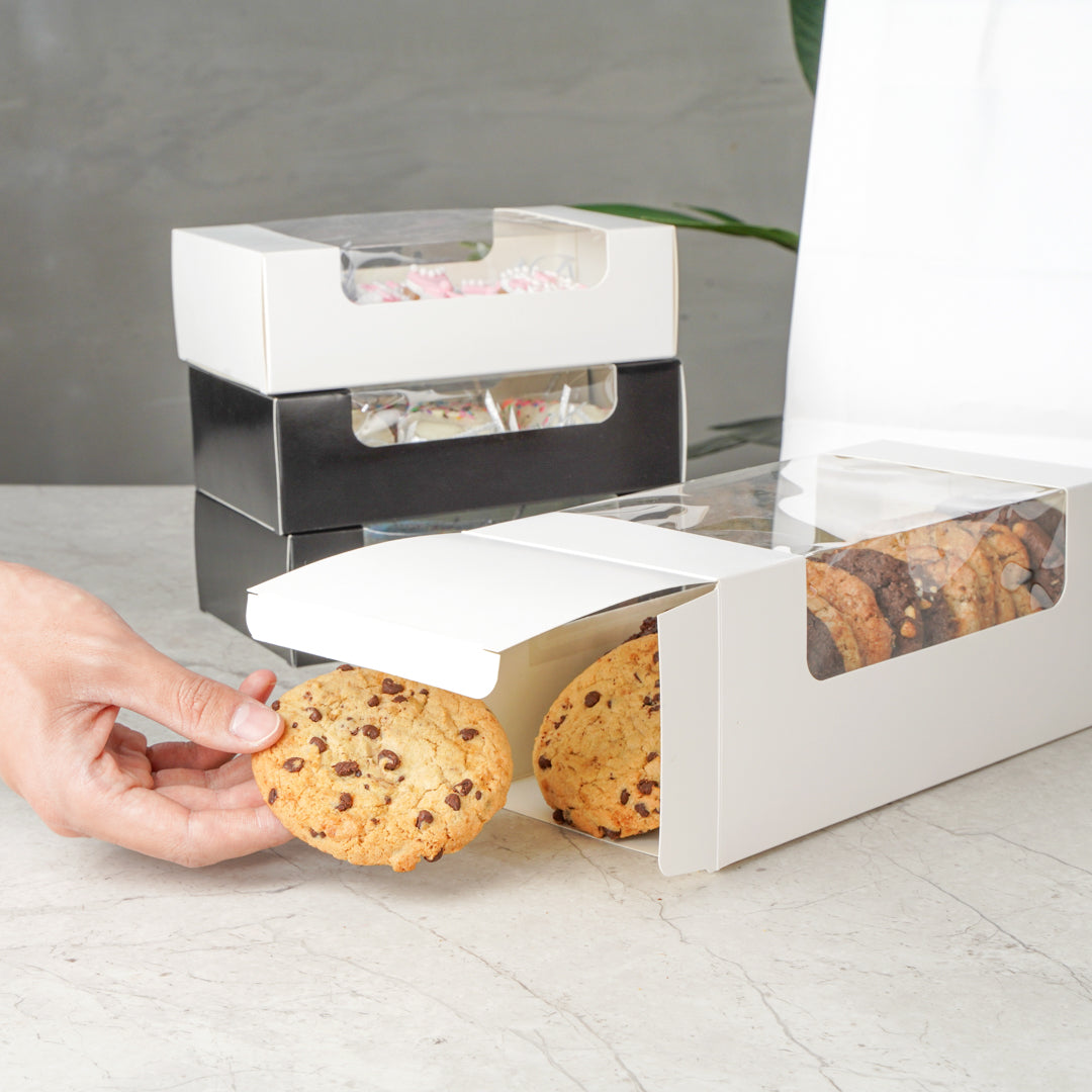 Pastry Tek White Paper Pastry / Cake Box - with Window - 9 3/4" x 4 3/4" x 4" - 100 count box