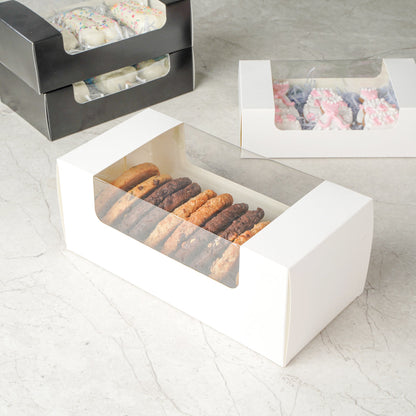 Pastry Tek White Paper Pastry / Cake Box - with Window - 9 3/4" x 4 3/4" x 4" - 100 count box